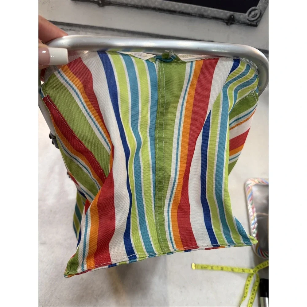Collapsible Folding Basket Stripped Picnics Flea Market Grocery Store Tote Trave